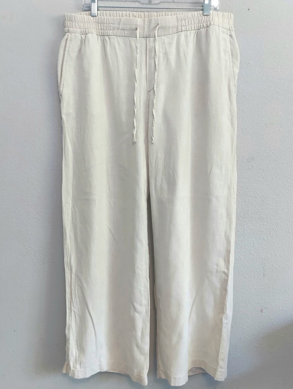 Old Navy Linen Blend Straight Wide Leg Pull On Pants Cream Women LP Coastal
